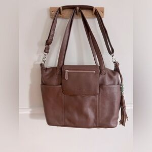 Leather Lily Jade diaper bag in Congnac